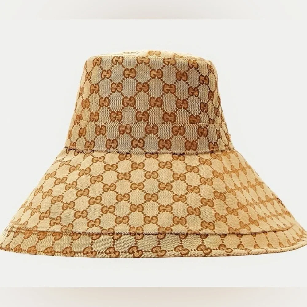Gucci GG Beige Monogram Bucket Hat Wide Brim Large Trim Stiff Canvas Jacquard - Picture 9 of 15